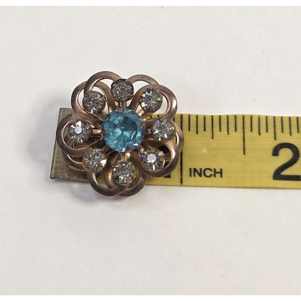 Vintage Multi Layer Copper Flower Rhinestone Brooch - Picture 5 of 8